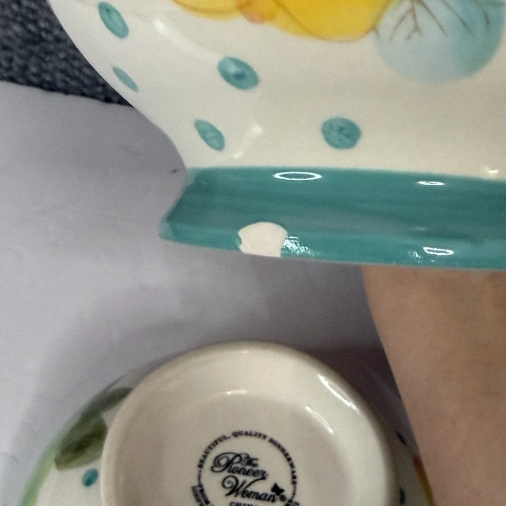 3 Pioneer Woman Bloom Dots Turquoise Footed Bowls 6